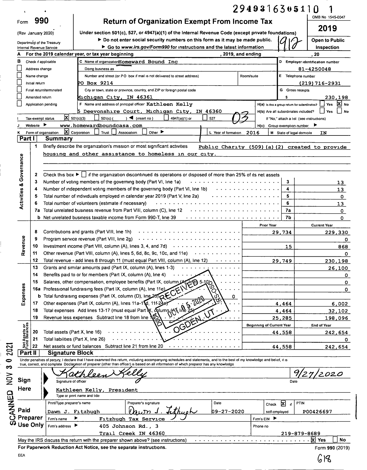 Image of first page of 2019 Form 990 for Homeward Bound