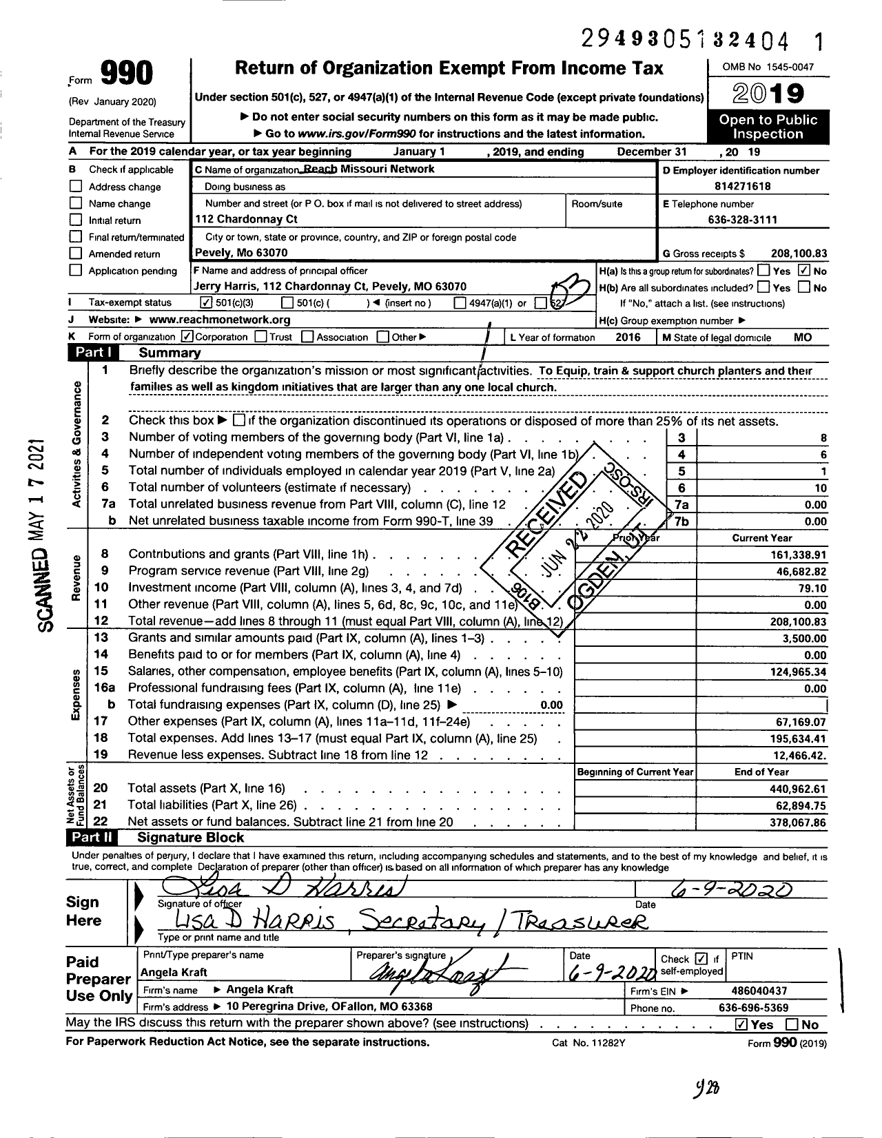 Image of first page of 2019 Form 990 for Reach Network