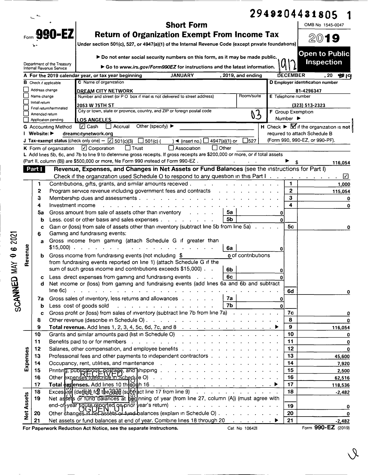 Image of first page of 2019 Form 990EZ for Dream City Network