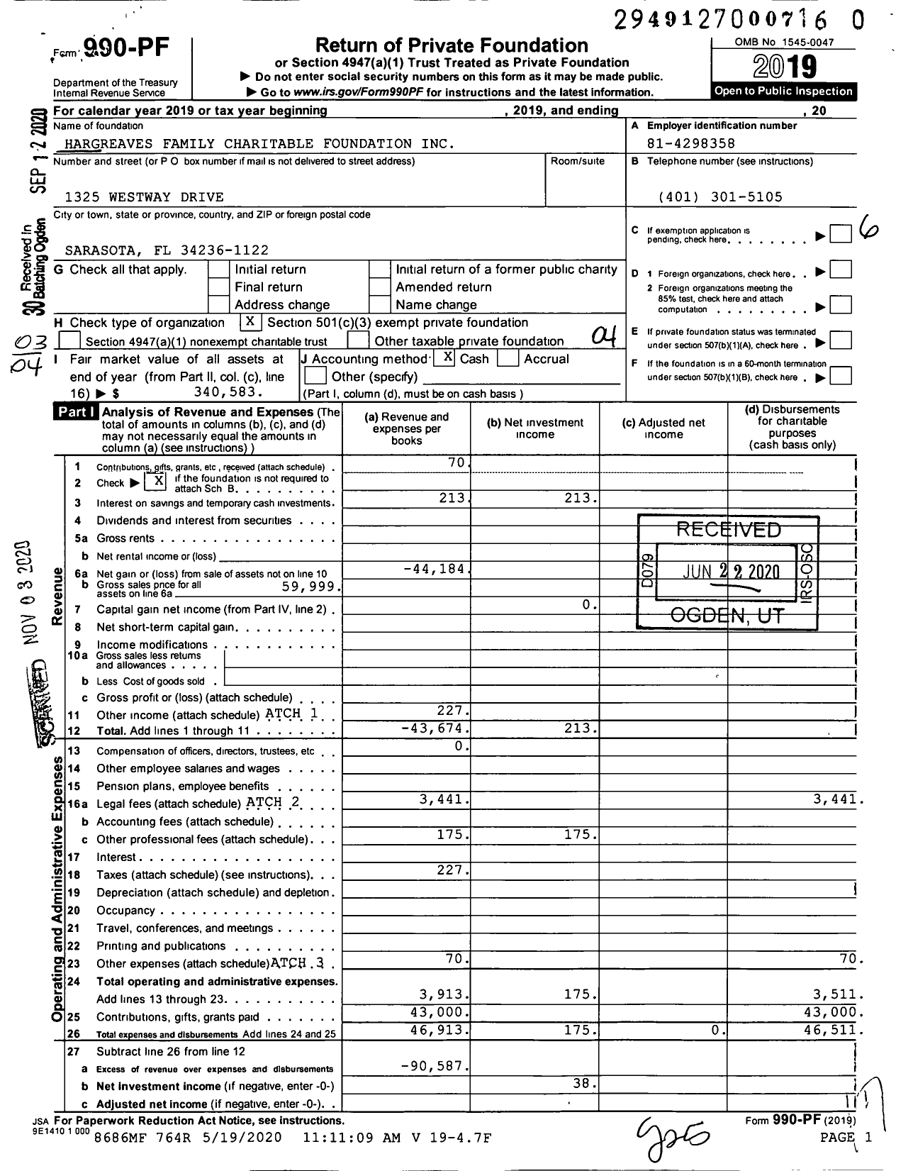 Image of first page of 2019 Form 990PF for Hargreaves Family Charitable Foundation