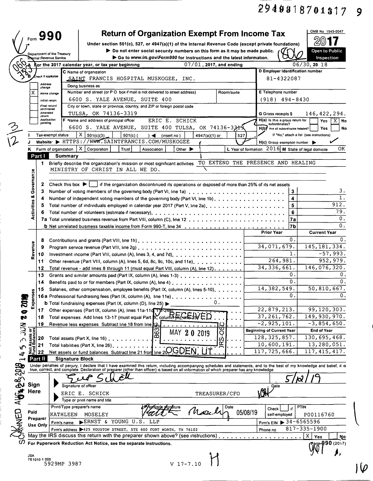 Image of first page of 2017 Form 990 for Saint Francis Health System