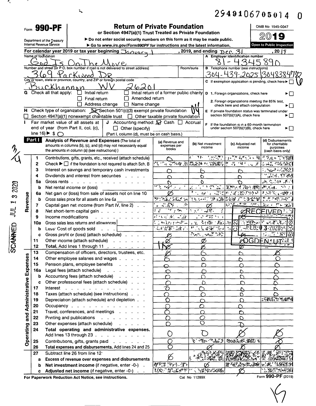 Image of first page of 2019 Form 990PR for God Is on the Move