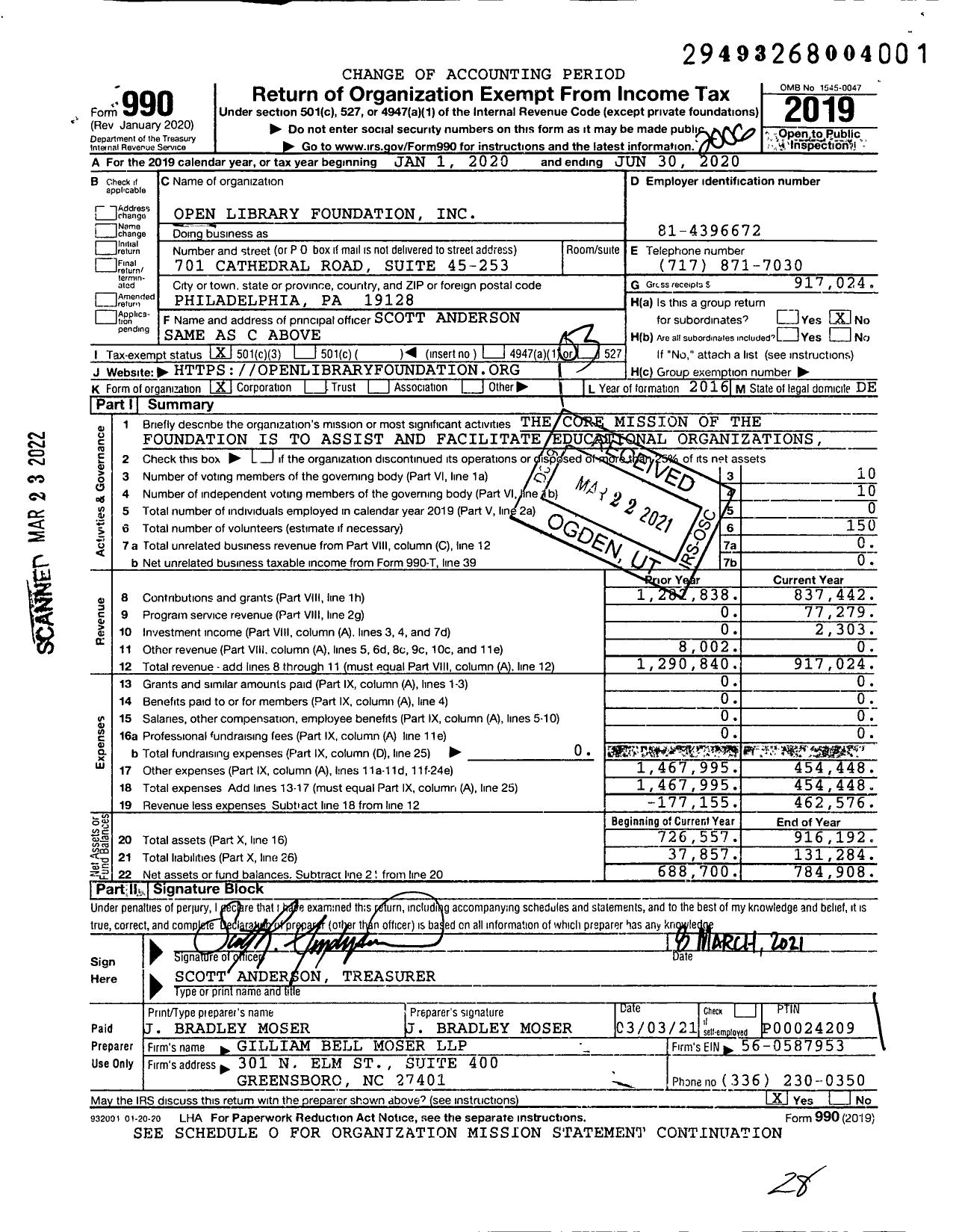 Image of first page of 2019 Form 990 for Open Library Foundation