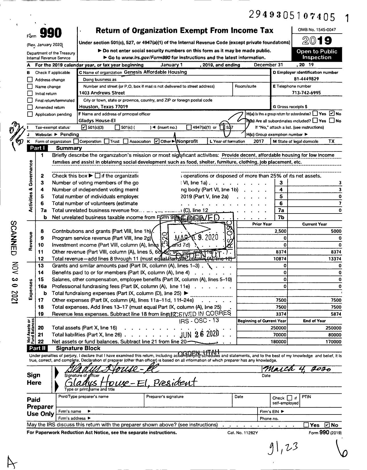 Image of first page of 2019 Form 990 for Genesis Affordable Housing