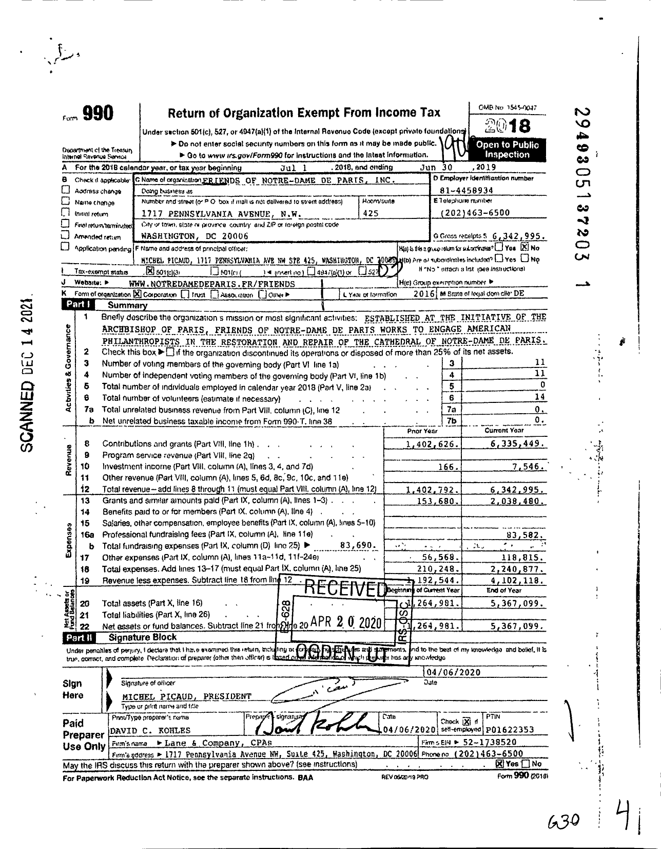 Image of first page of 2018 Form 990 for Friends of Notre-Dame de Paris