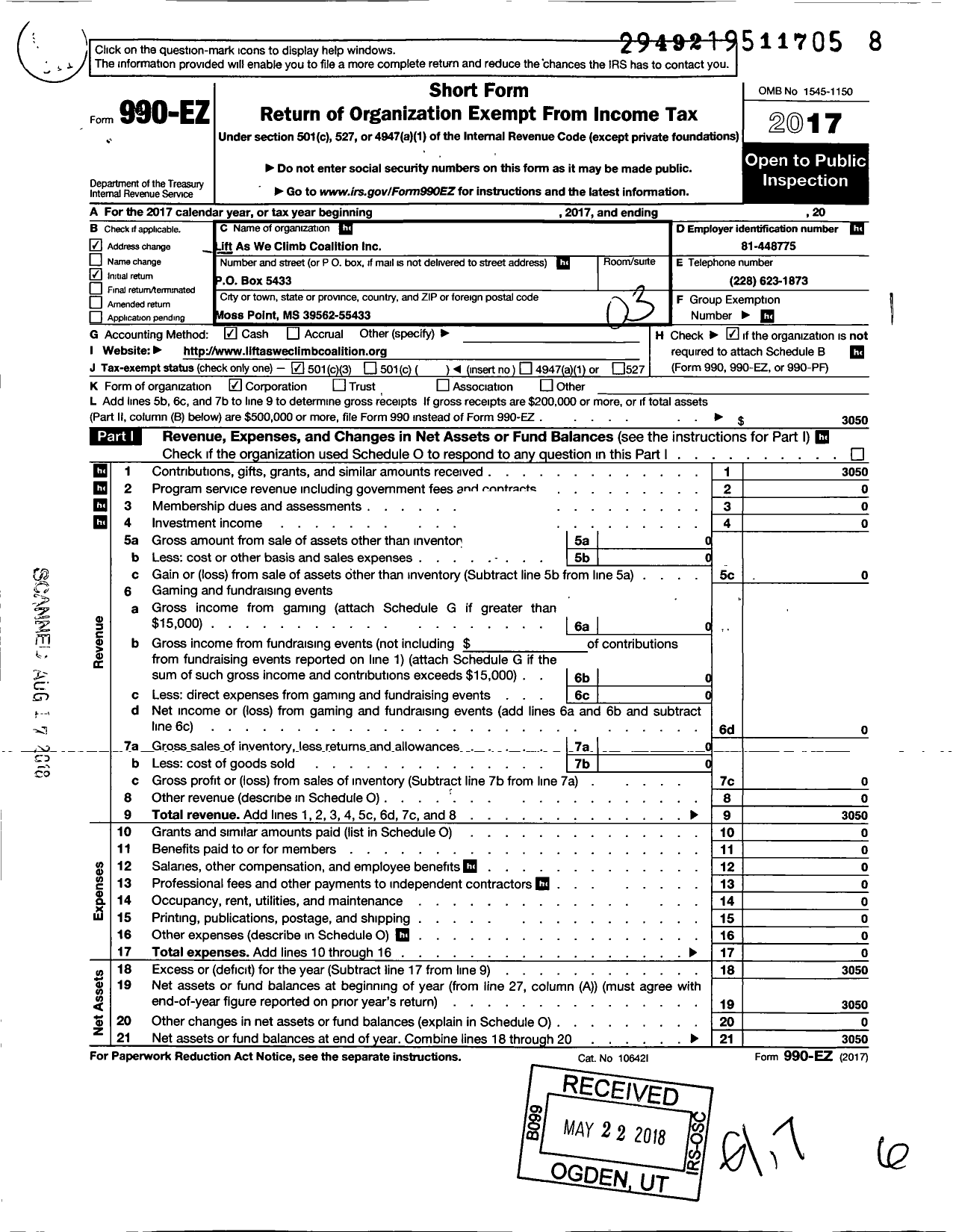 Image of first page of 2017 Form 990EZ for Lift As We Climb Coalition