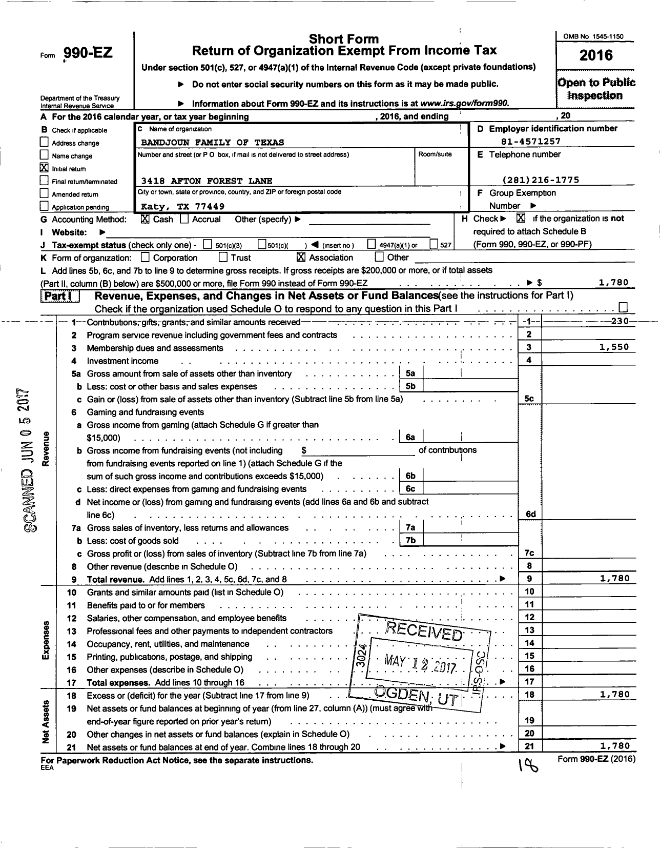 Image of first page of 2016 Form 990EO for Bandjoun Foundation