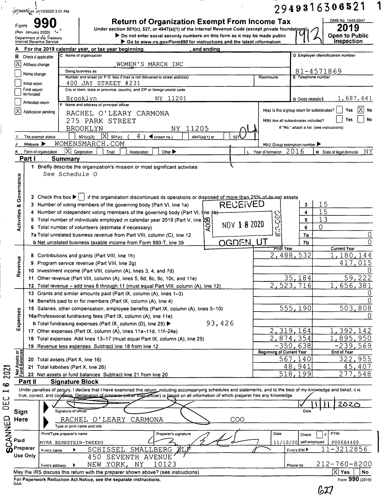 Image of first page of 2019 Form 990O for Womens March