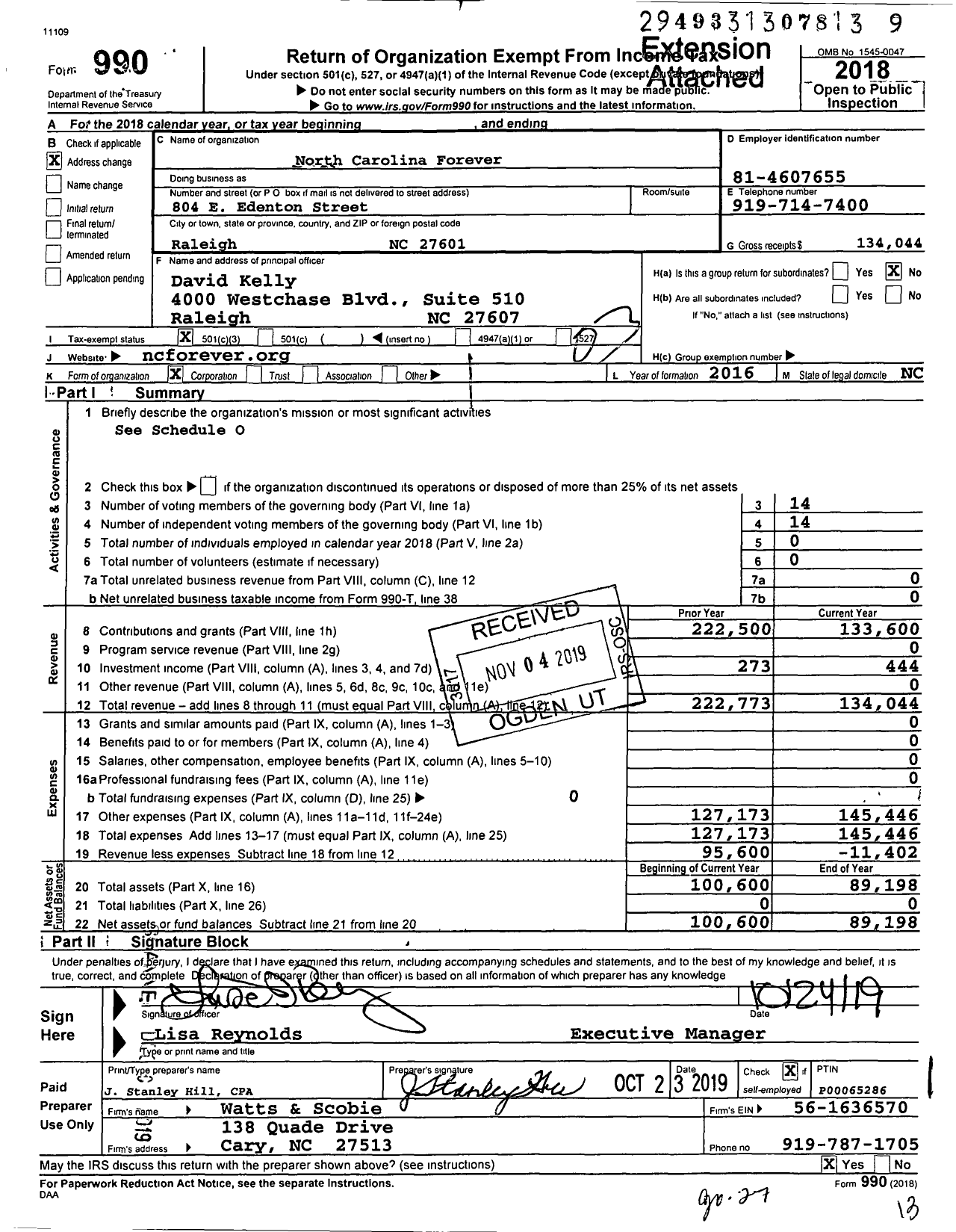 Image of first page of 2018 Form 990 for North Carolina Forever