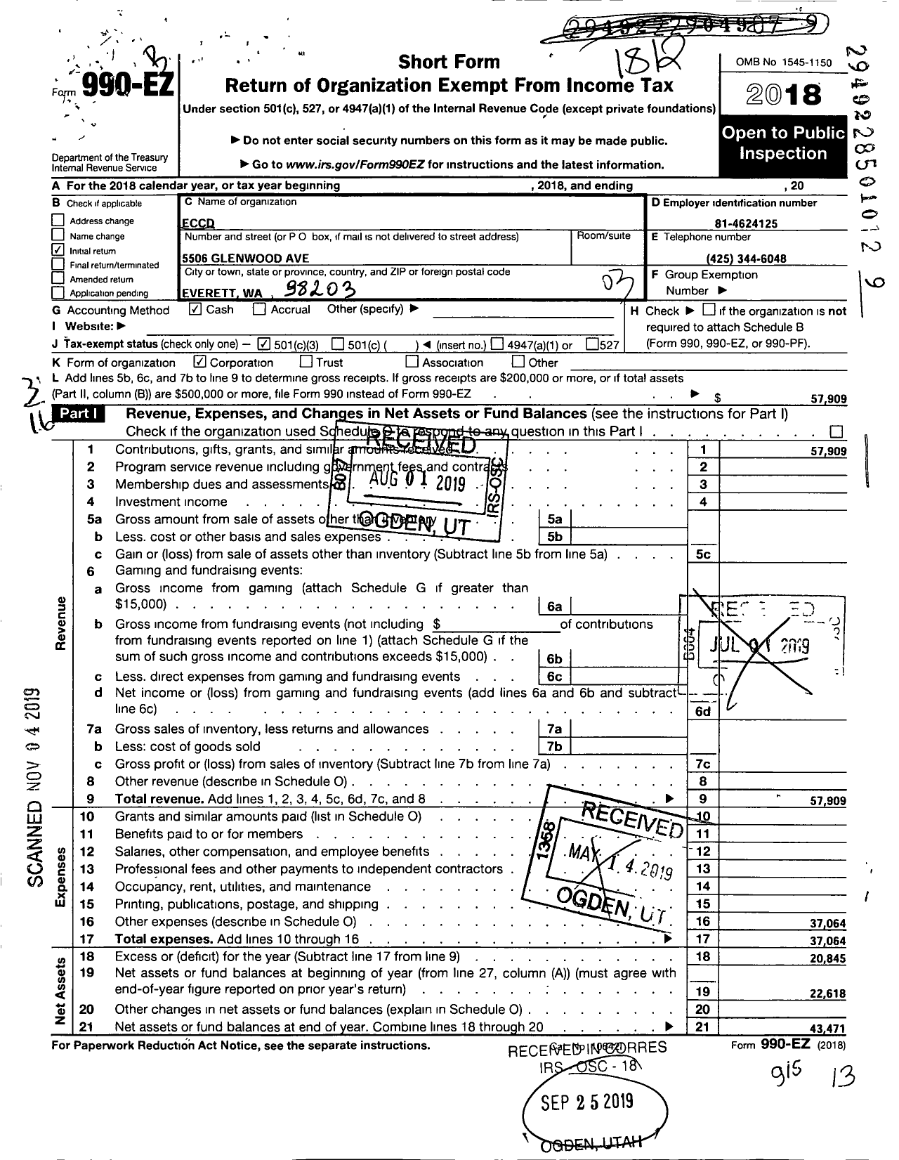 Image of first page of 2018 Form 990EZ for Eccd