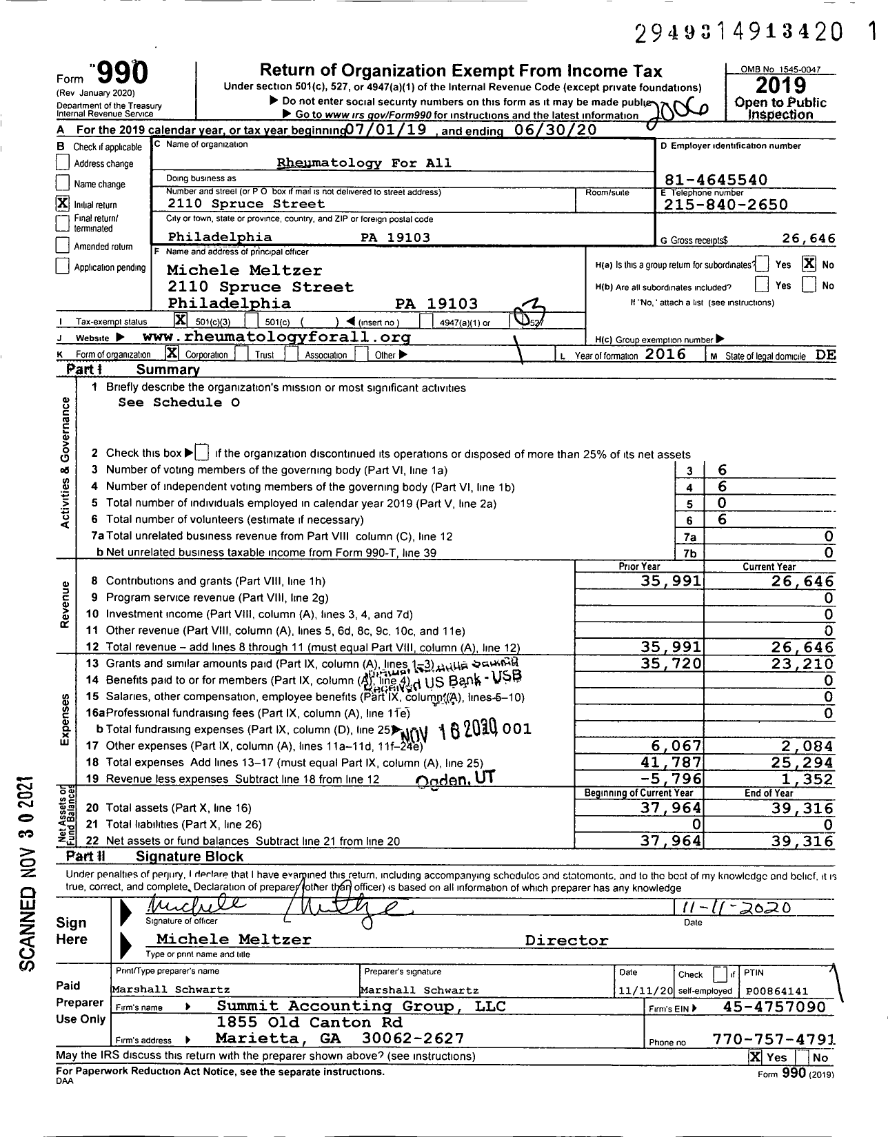 Image of first page of 2019 Form 990 for Rheumatology for All