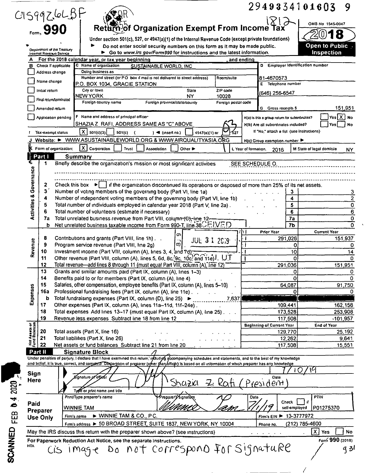 Image of first page of 2018 Form 990 for Sustainable World