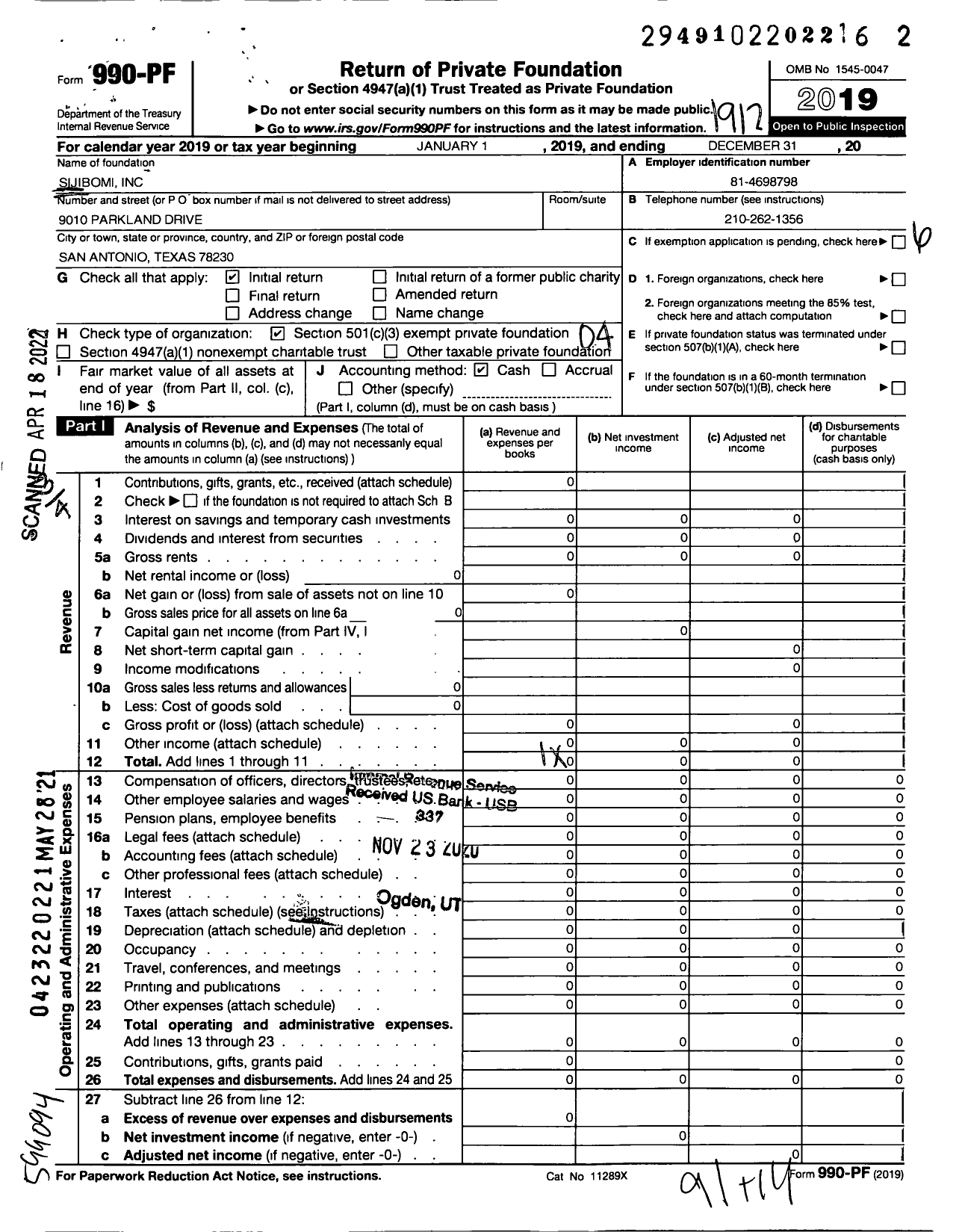 Image of first page of 2019 Form 990PF for Sijibomi