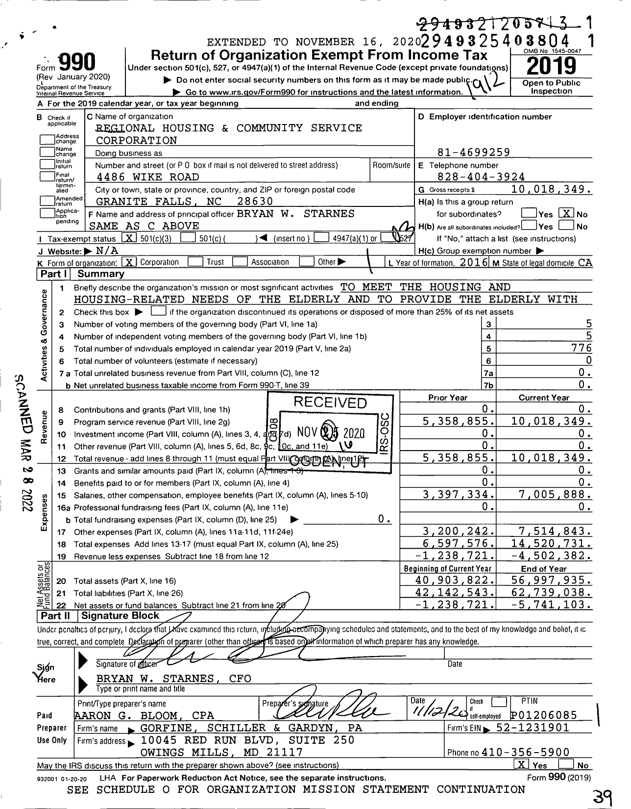 Image of first page of 2019 Form 990 for Regional Housing and Community Service Corporation