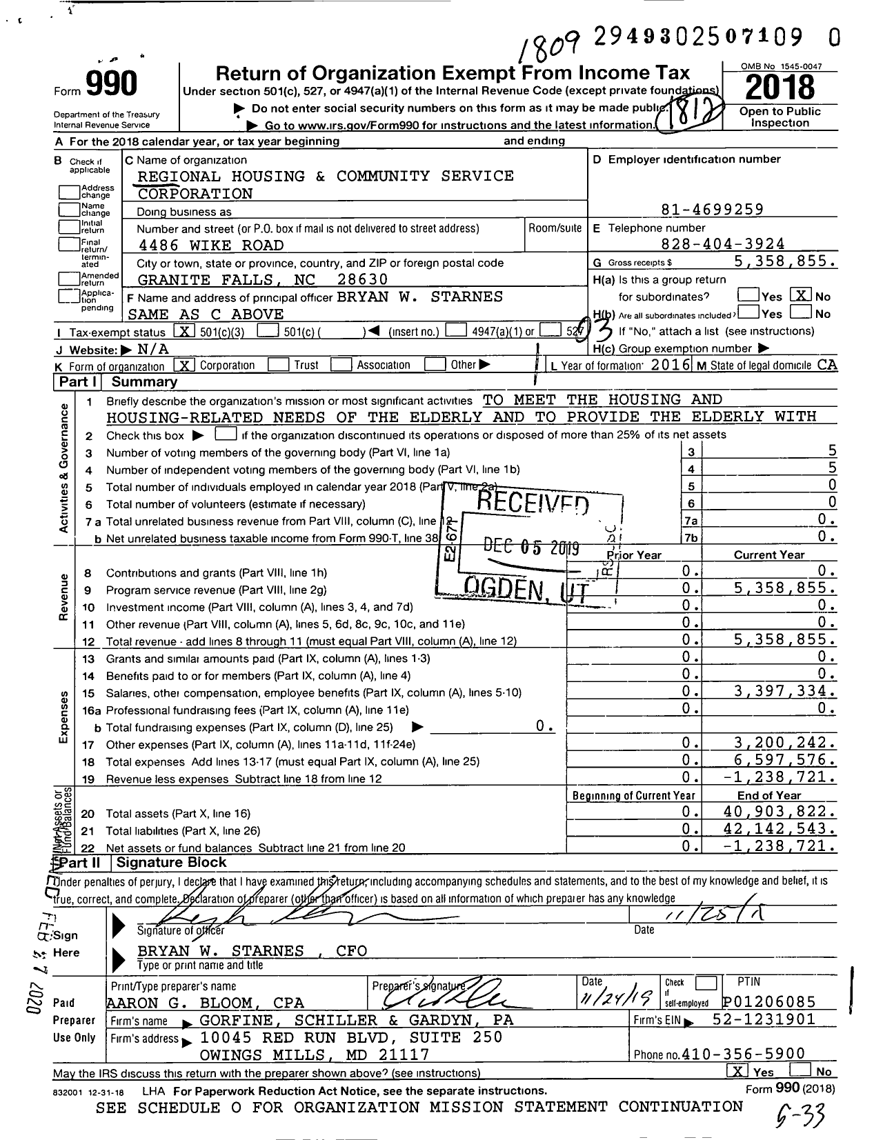 Image of first page of 2017 Form 990 for Regional Housing and Community Service Corporation