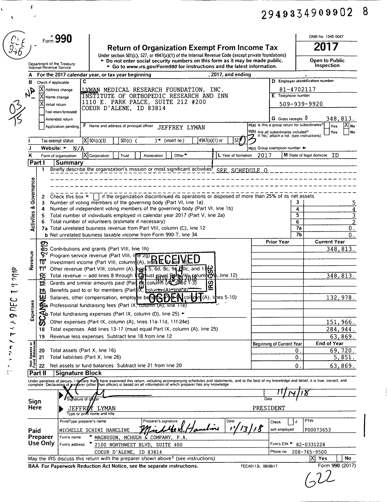 Image of first page of 2017 Form 990 for Lyman Medical Research Foundation