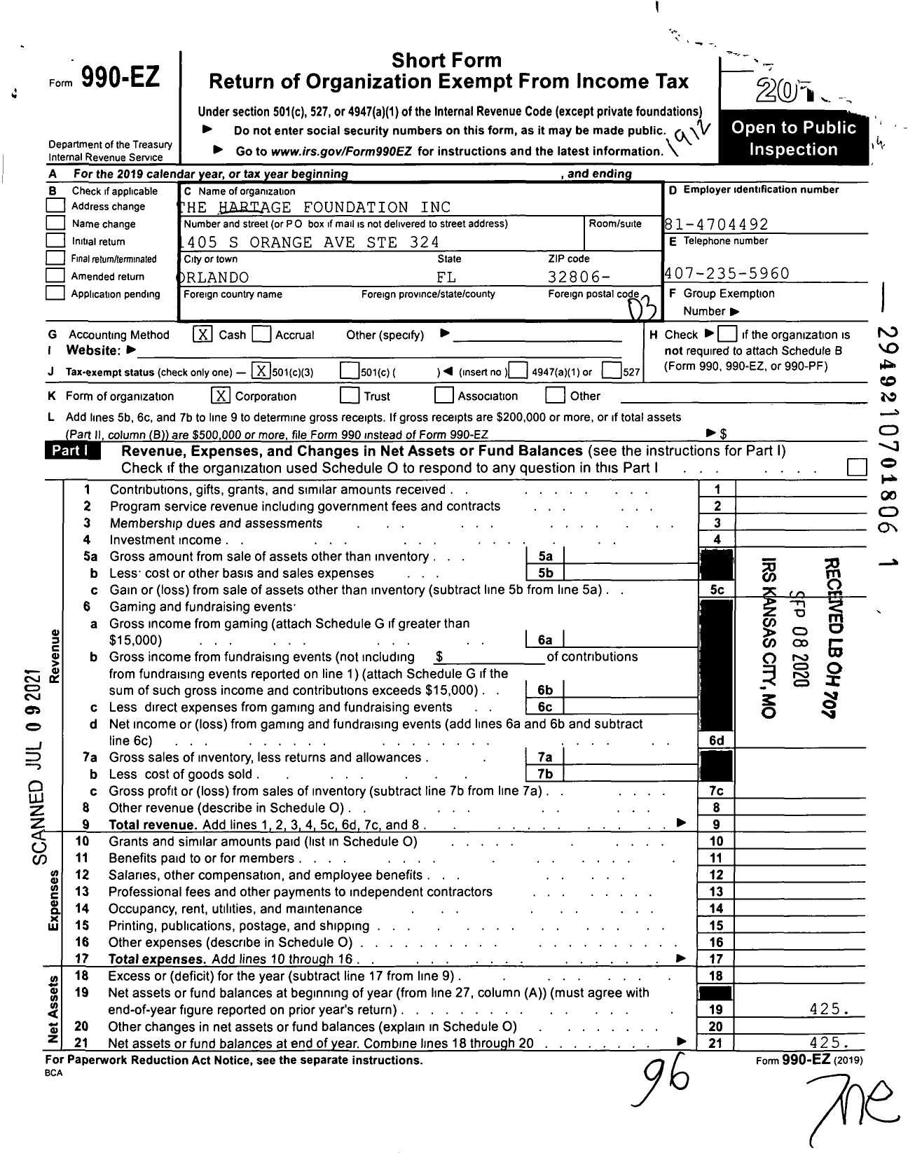 Image of first page of 2019 Form 990EZ for AgedCare