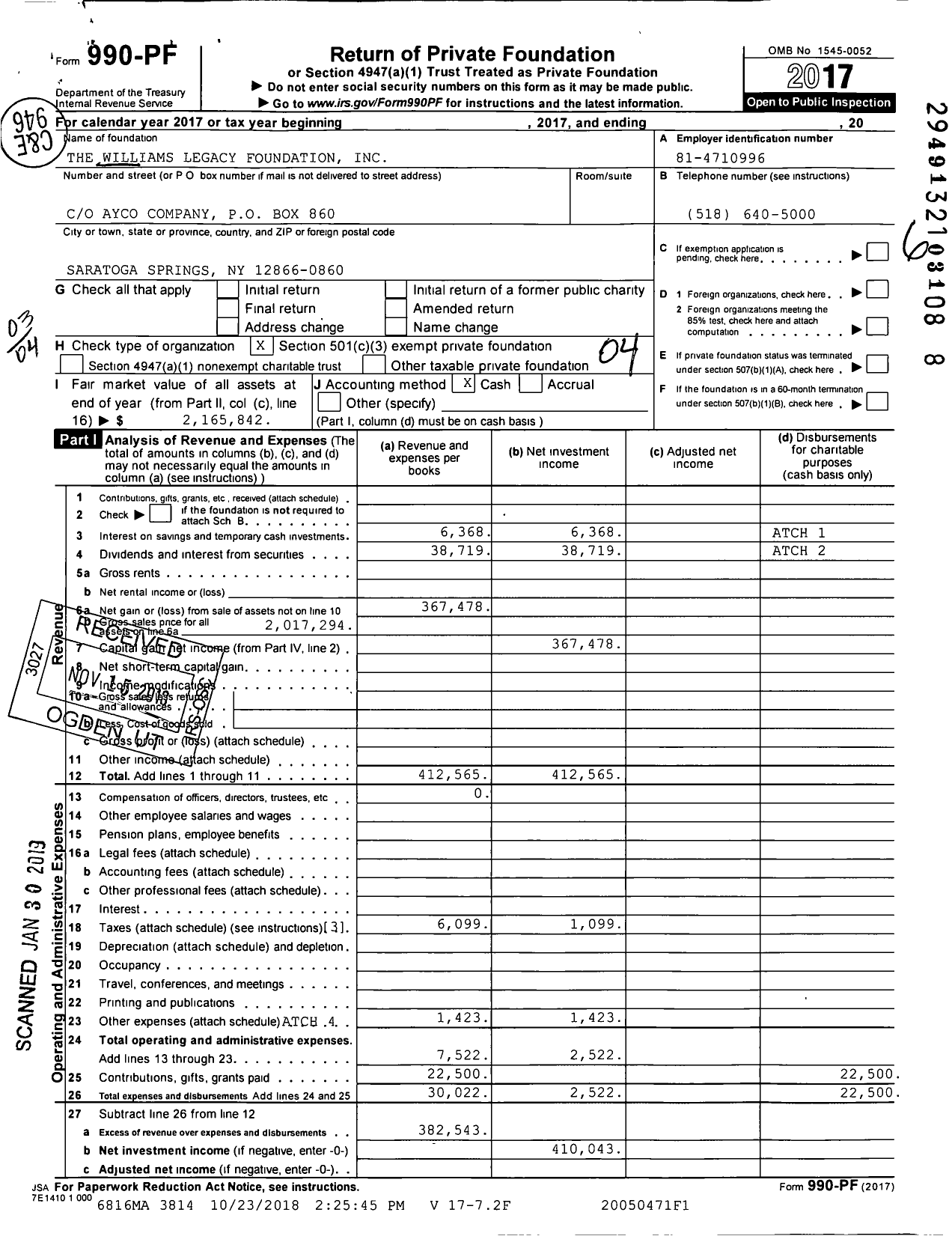 Image of first page of 2017 Form 990PF for The Williams Legacy Foundation