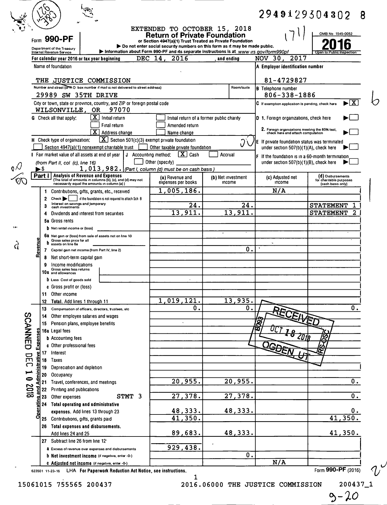 Image of first page of 2016 Form 990PF for The Mccloy Foundation