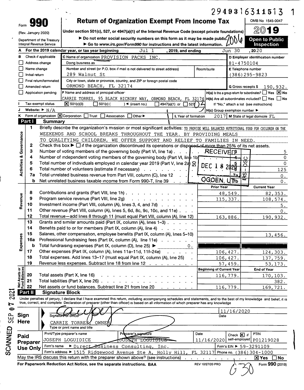 Image of first page of 2019 Form 990 for Provision Packs