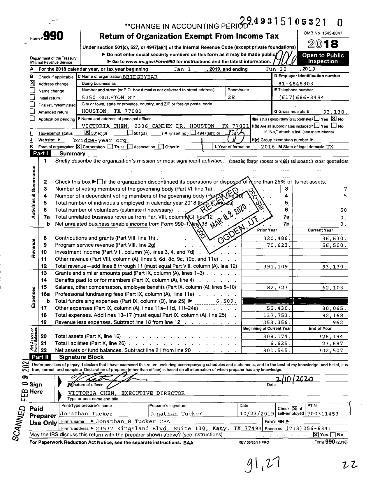 Image of first page of 2018 Form 990 for BridgeYear