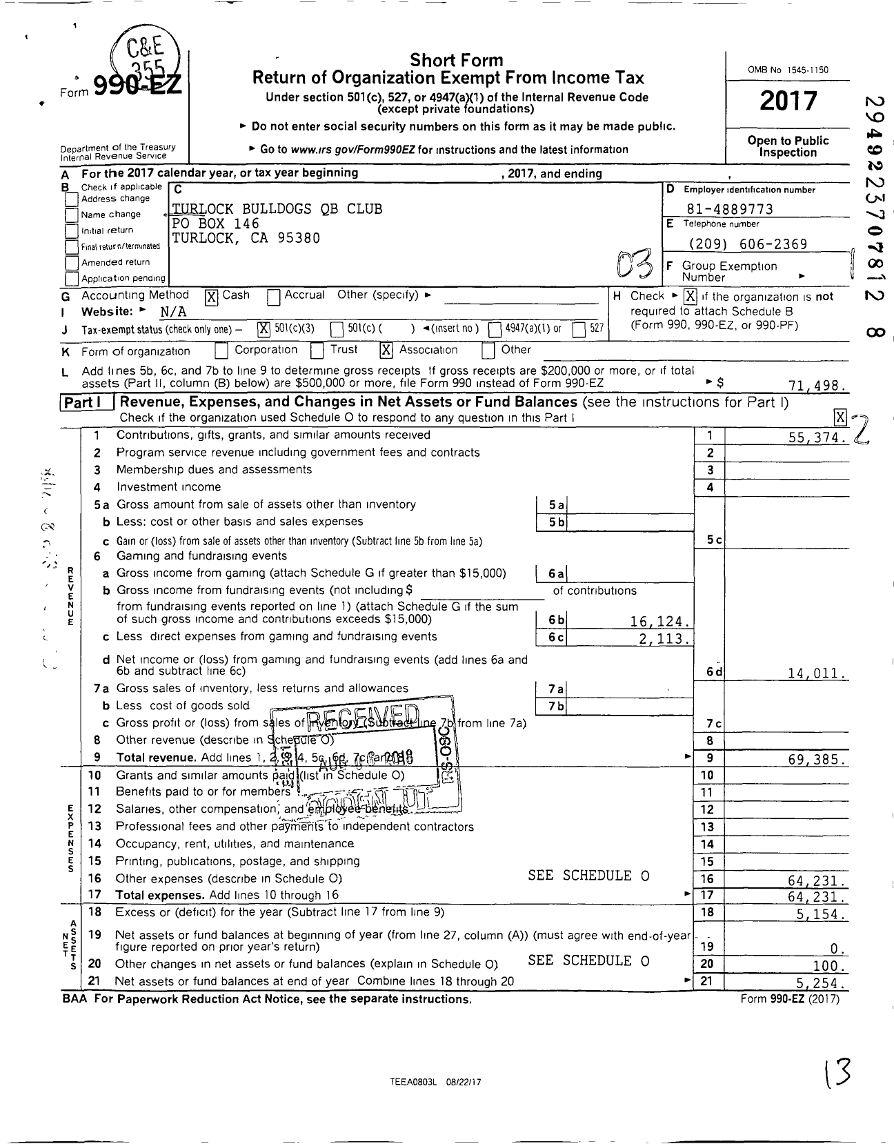 Image of first page of 2017 Form 990EZ for Turlock Bulldogs QB Club