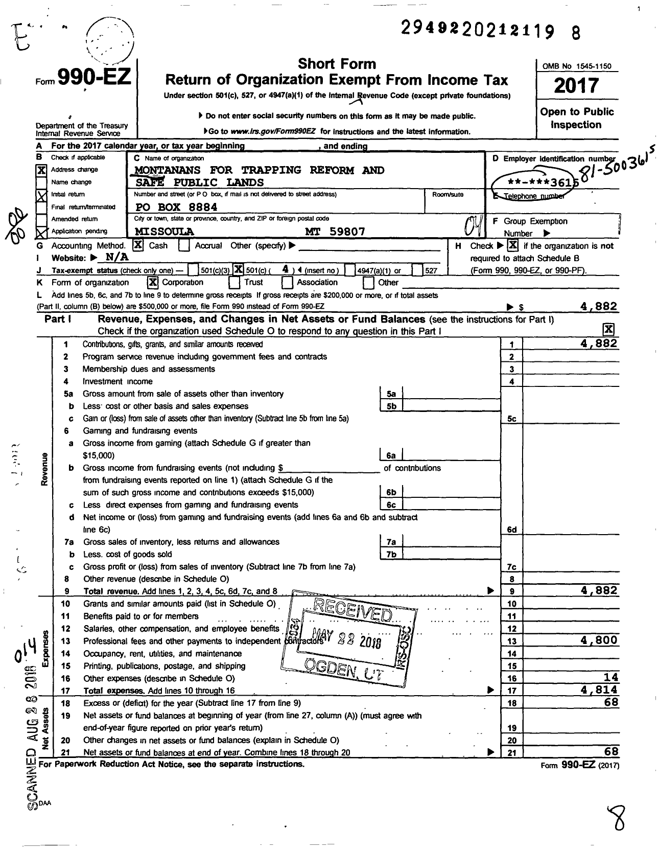 Image of first page of 2017 Form 990EO for Footloose Montana Action Fund