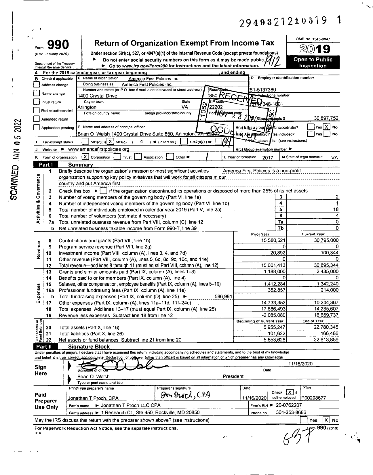 Image of first page of 2019 Form 990O for America First Works