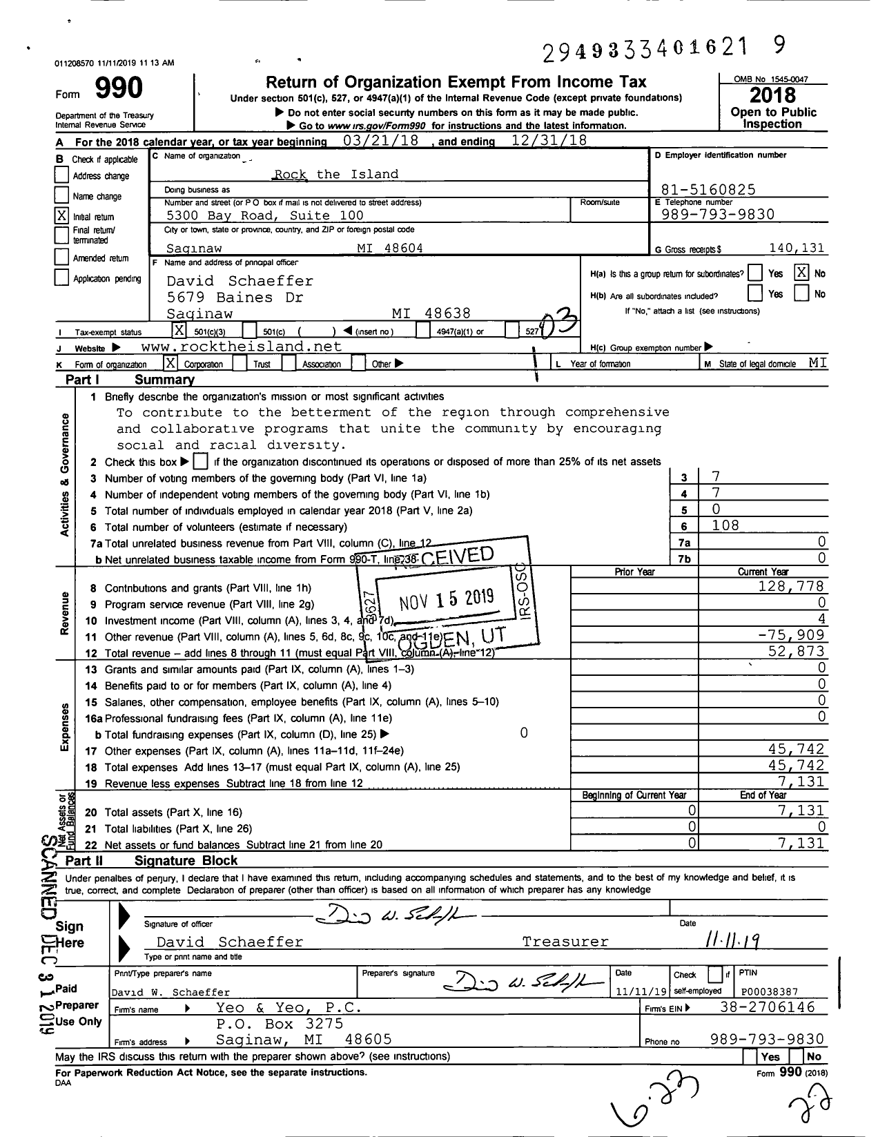 Image of first page of 2018 Form 990 for Rock the Island