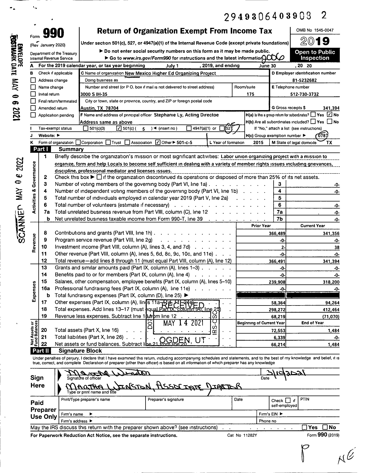 Image of first page of 2019 Form 990O for AMERICAN FEDERATION OF TEACHERS - New Mexico Higher Ed Organizing Project