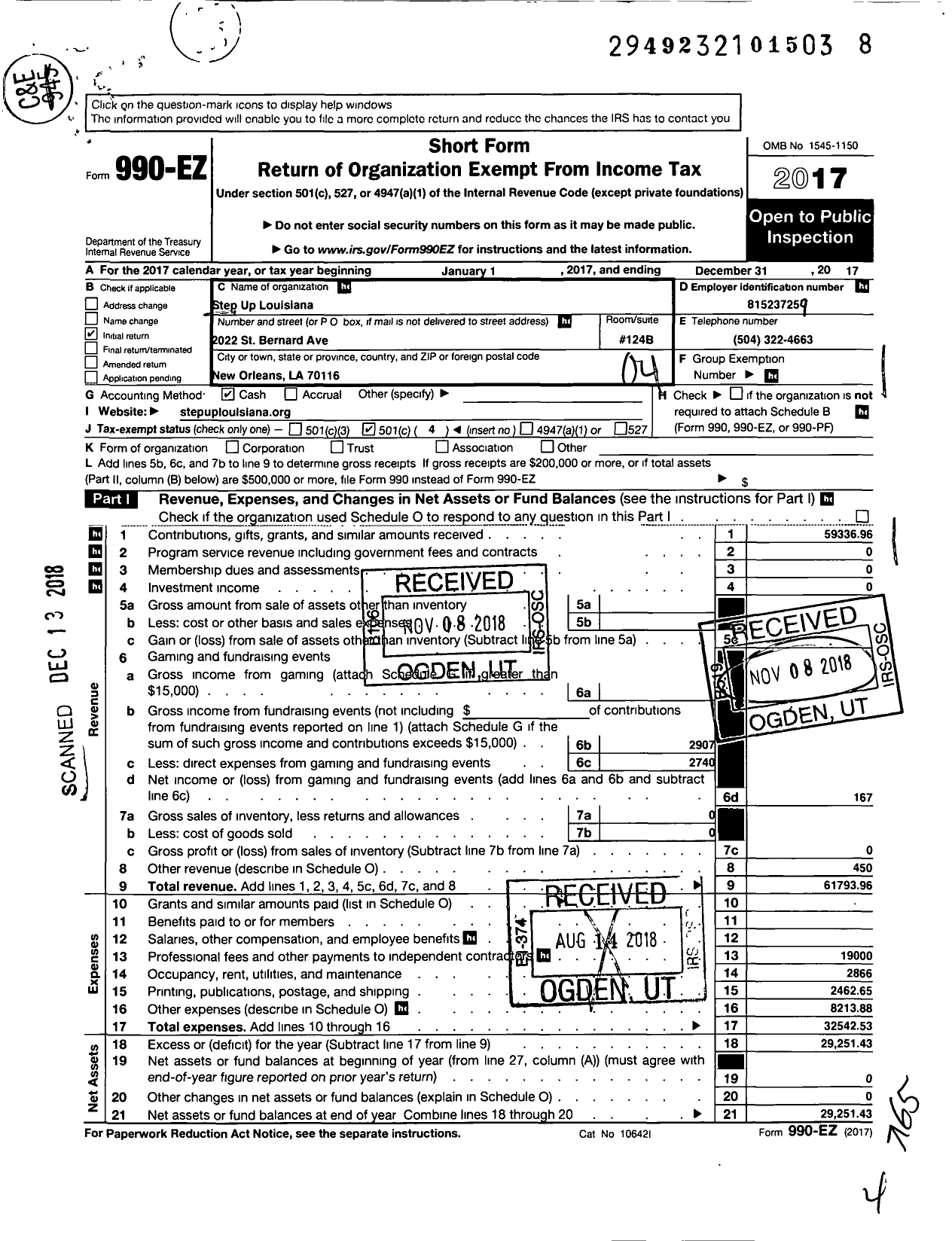 Image of first page of 2017 Form 990EO for Step Up for Action