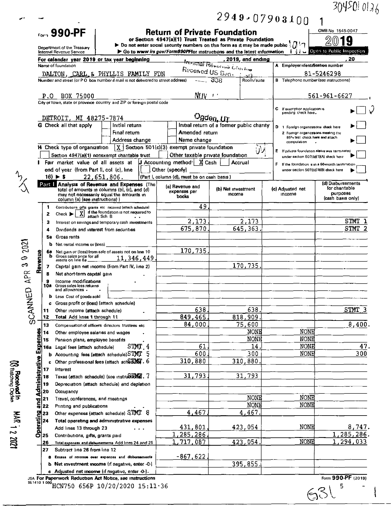 Image of first page of 2019 Form 990PF for Dalton Carl and Phyllis Family Foundation