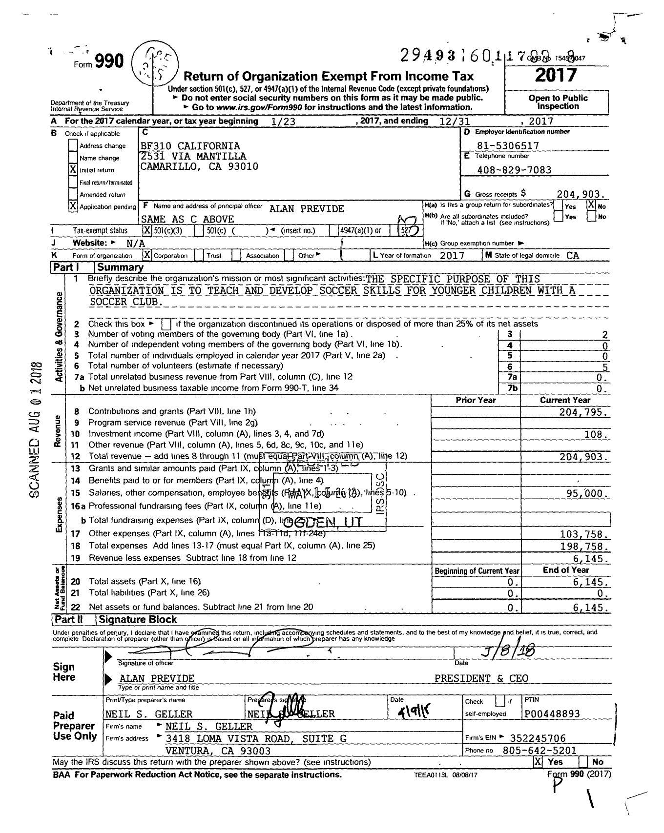 Image of first page of 2017 Form 990 for Power Evolution FC