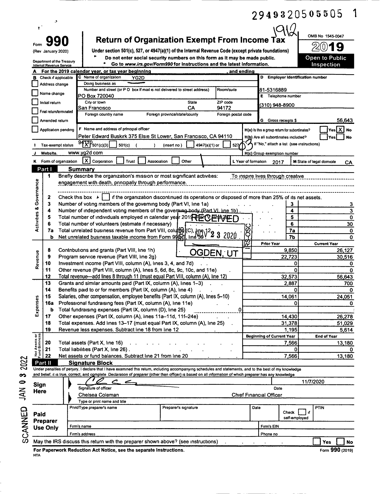 Image of first page of 2019 Form 990 for Yg2d