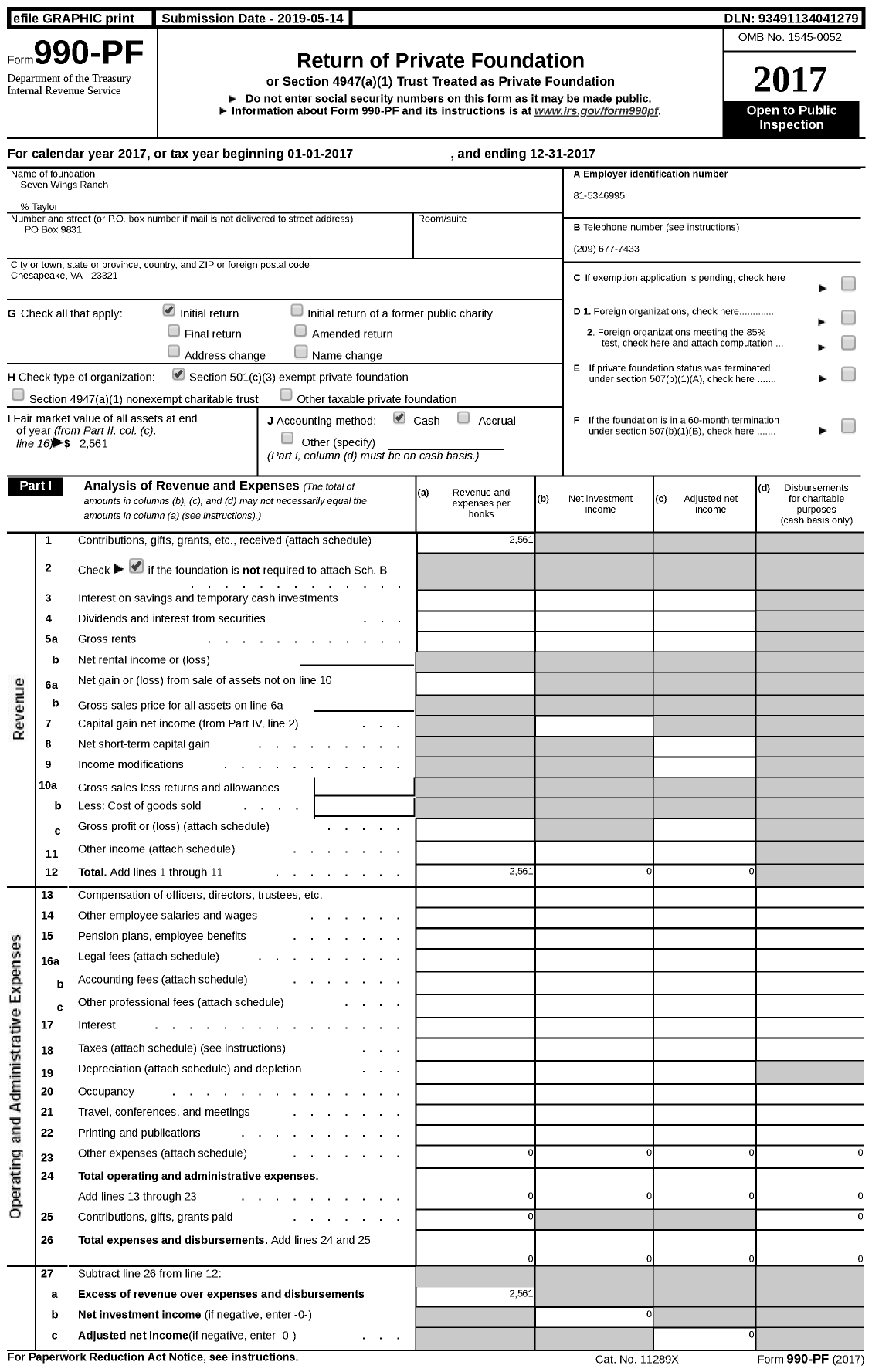 Image of first page of 2017 Form 990PF for Seven Wings Ranch