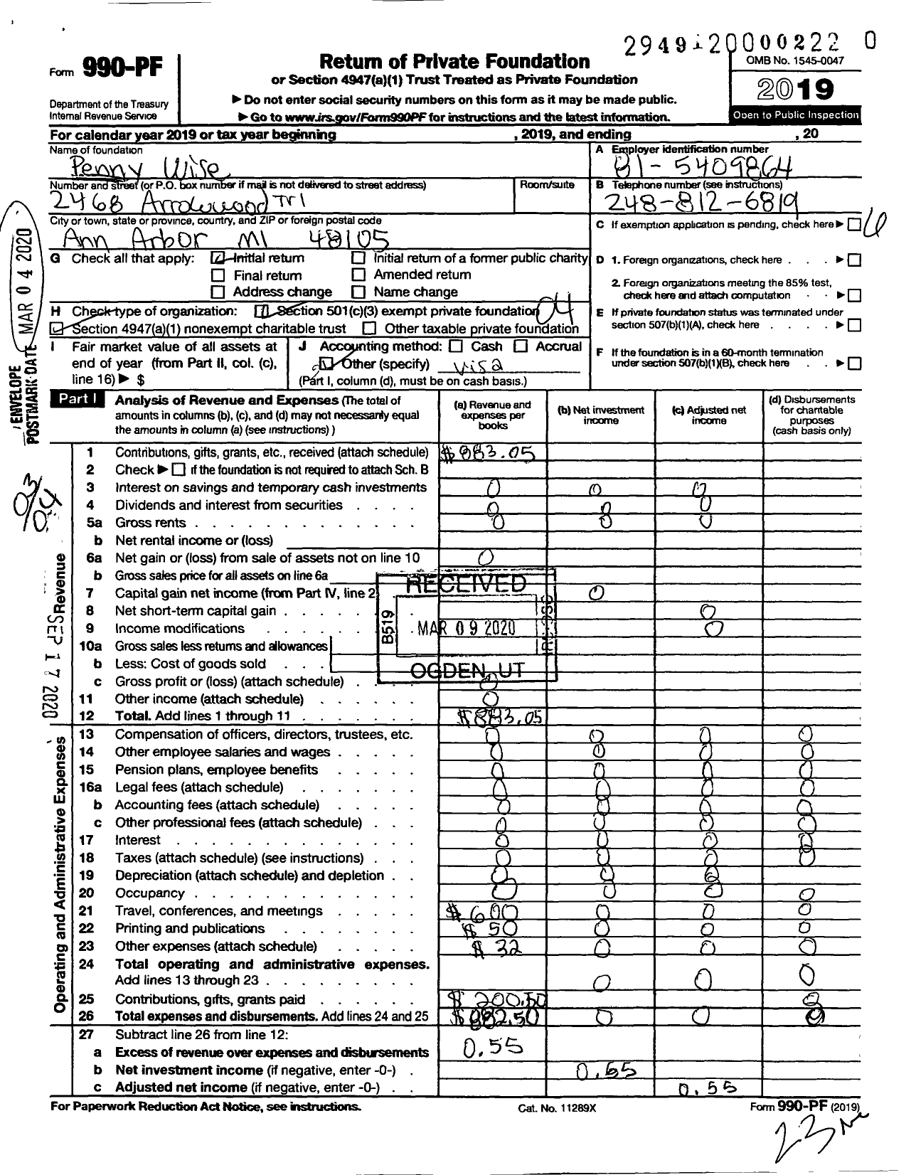 Image of first page of 2019 Form 990PR for Penny Wise