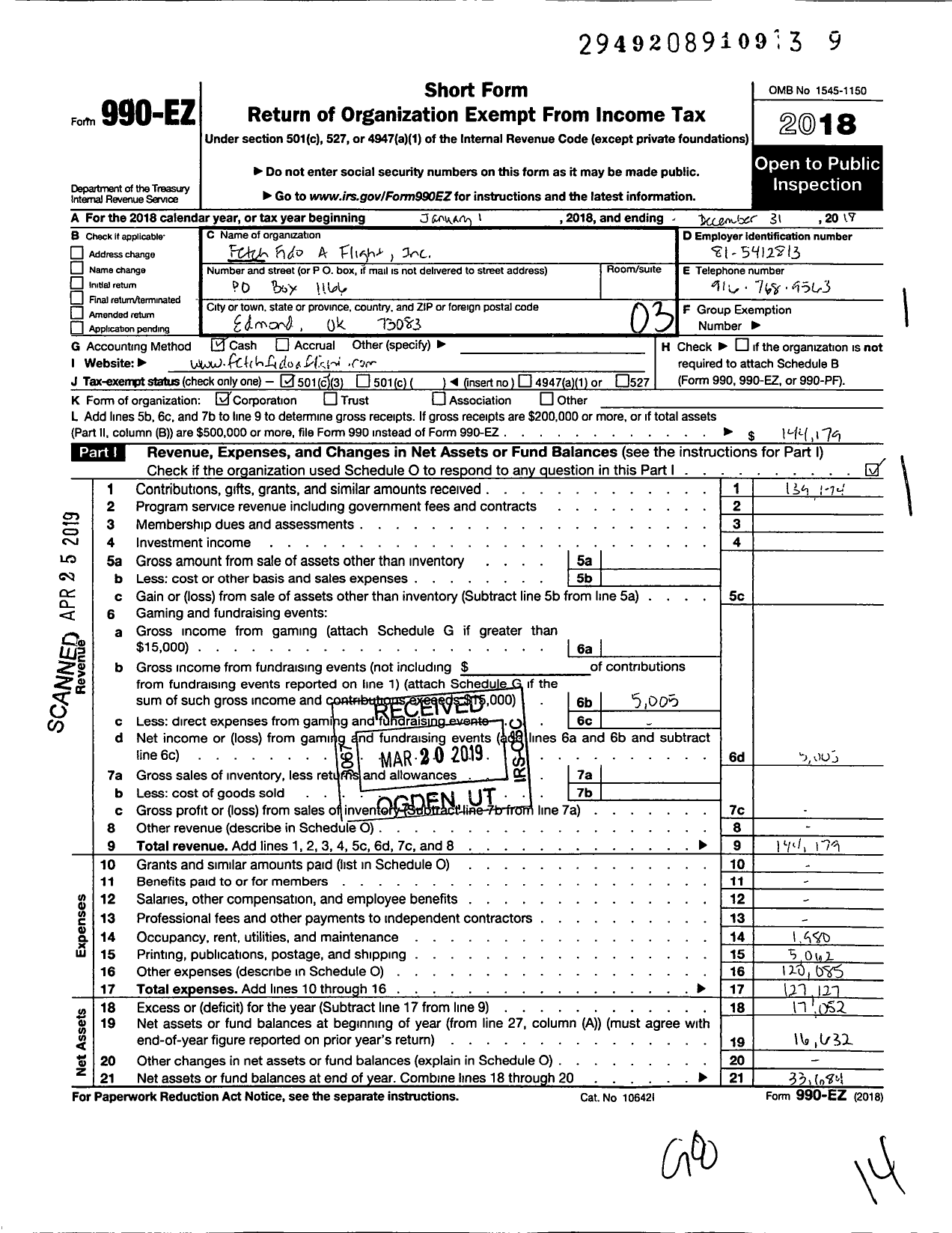 Image of first page of 2018 Form 990EZ for Fetch Fido A Flight