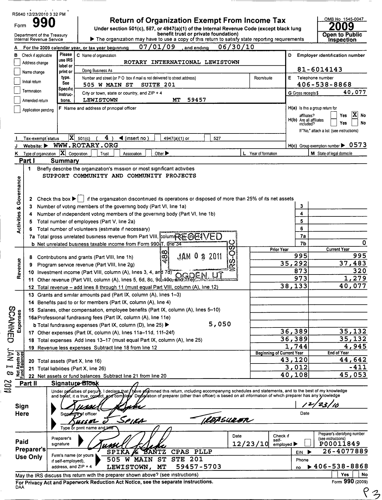 Image of first page of 2009 Form 990O for Rotary International - Lewistown Rotary Club