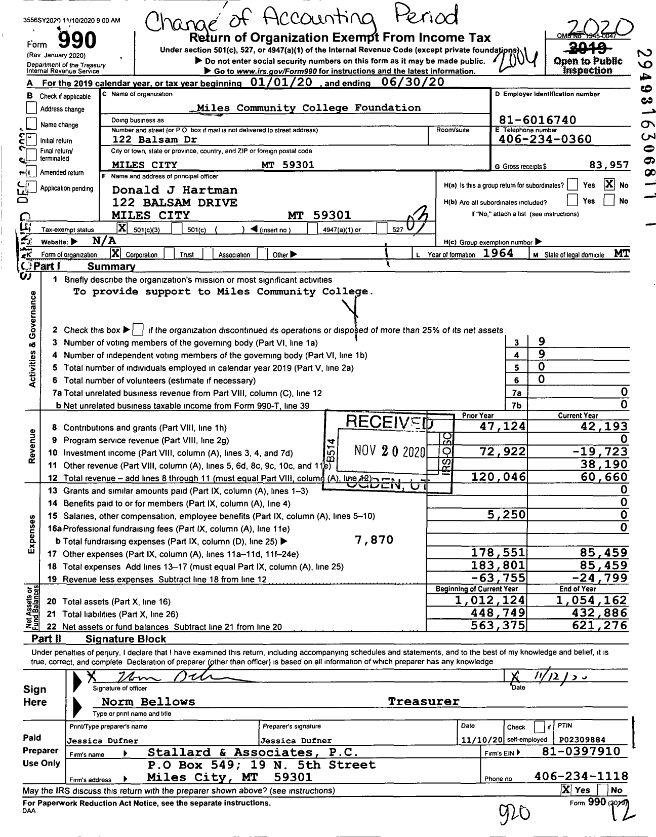 Image of first page of 2019 Form 990 for Miles Community College Foundation