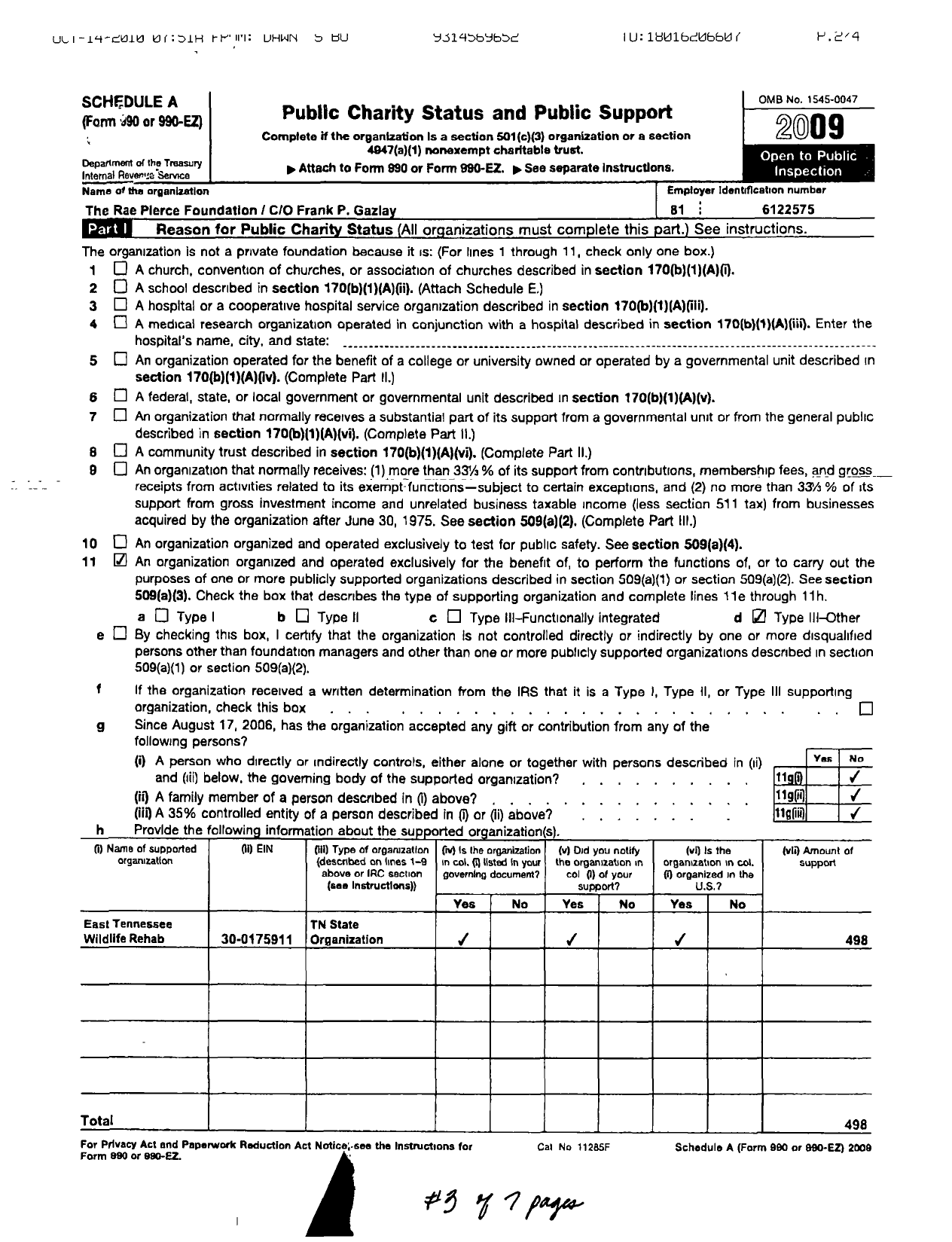 Image of first page of 2009 Form 990ER for The Rae Pierce Foundation