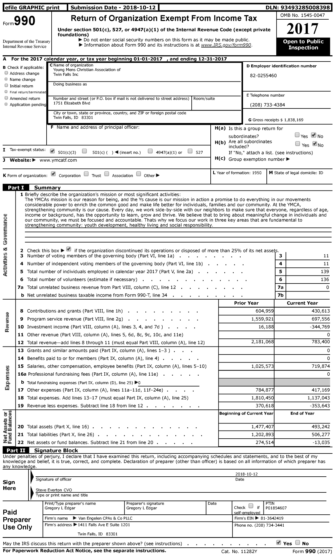 Image of first page of 2017 Form 990 for E Street Community Center