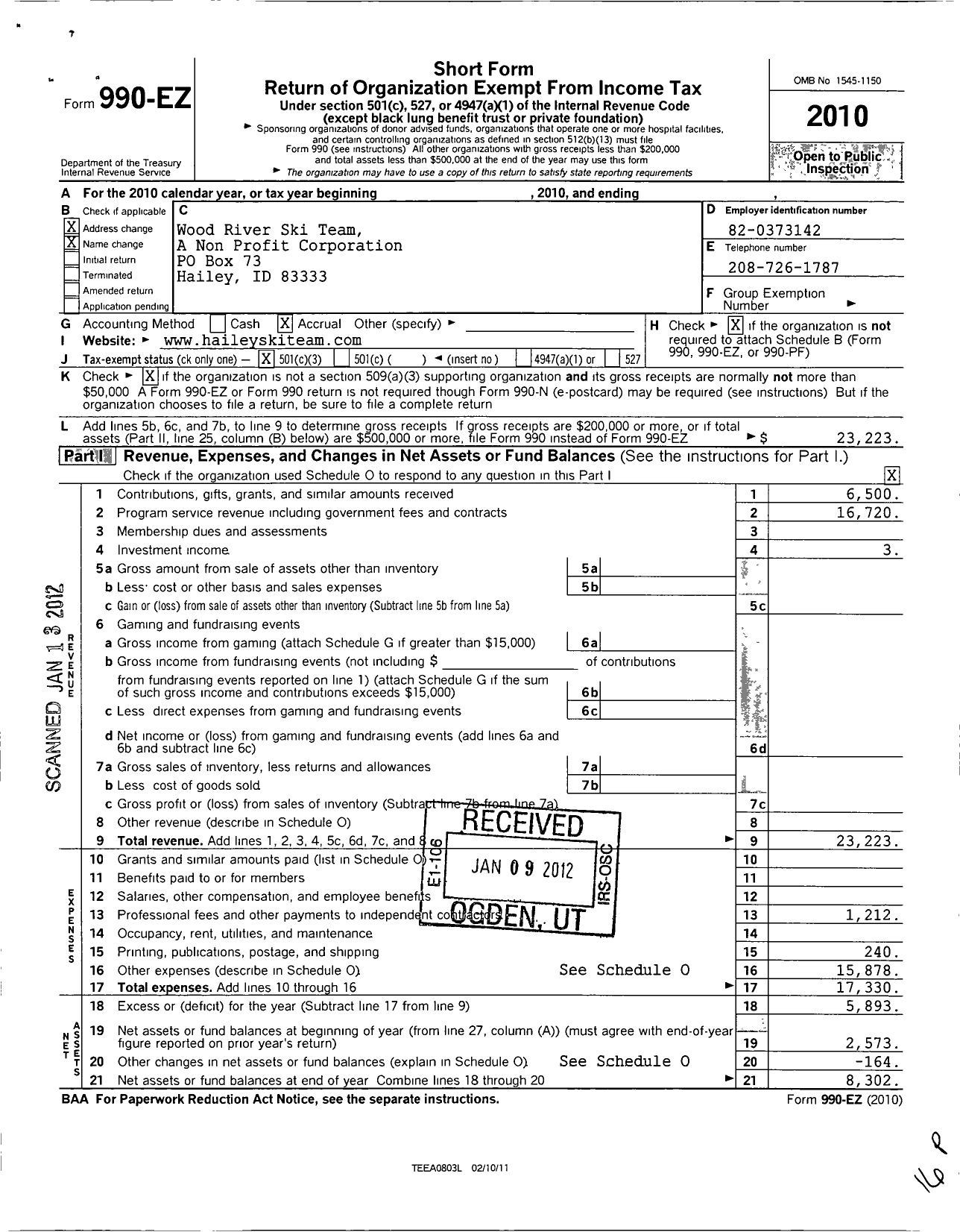 Image of first page of 2010 Form 990EZ for Kids Mountain Fund