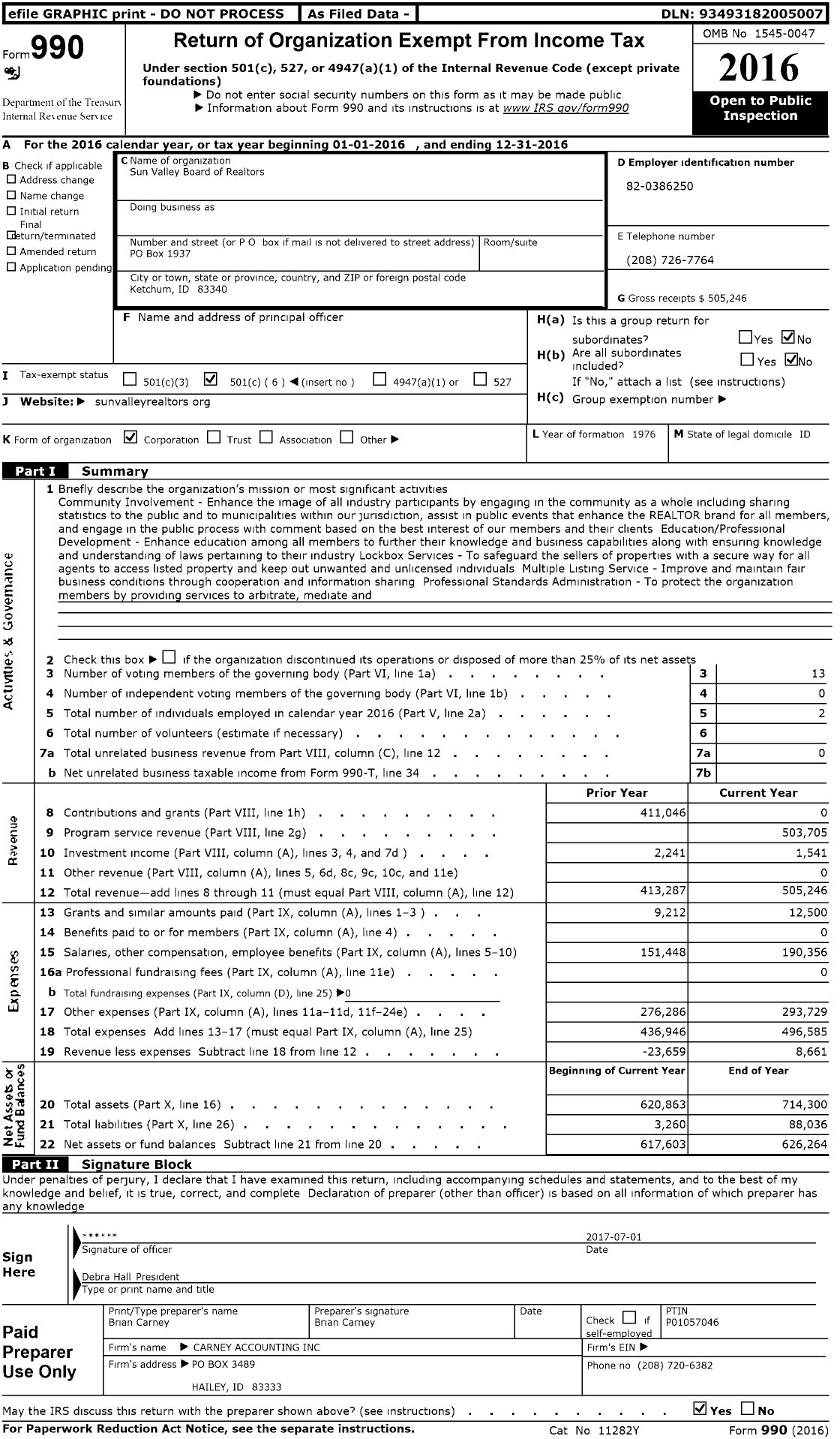 Image of first page of 2016 Form 990O for Sun Valley Board of Realtors
