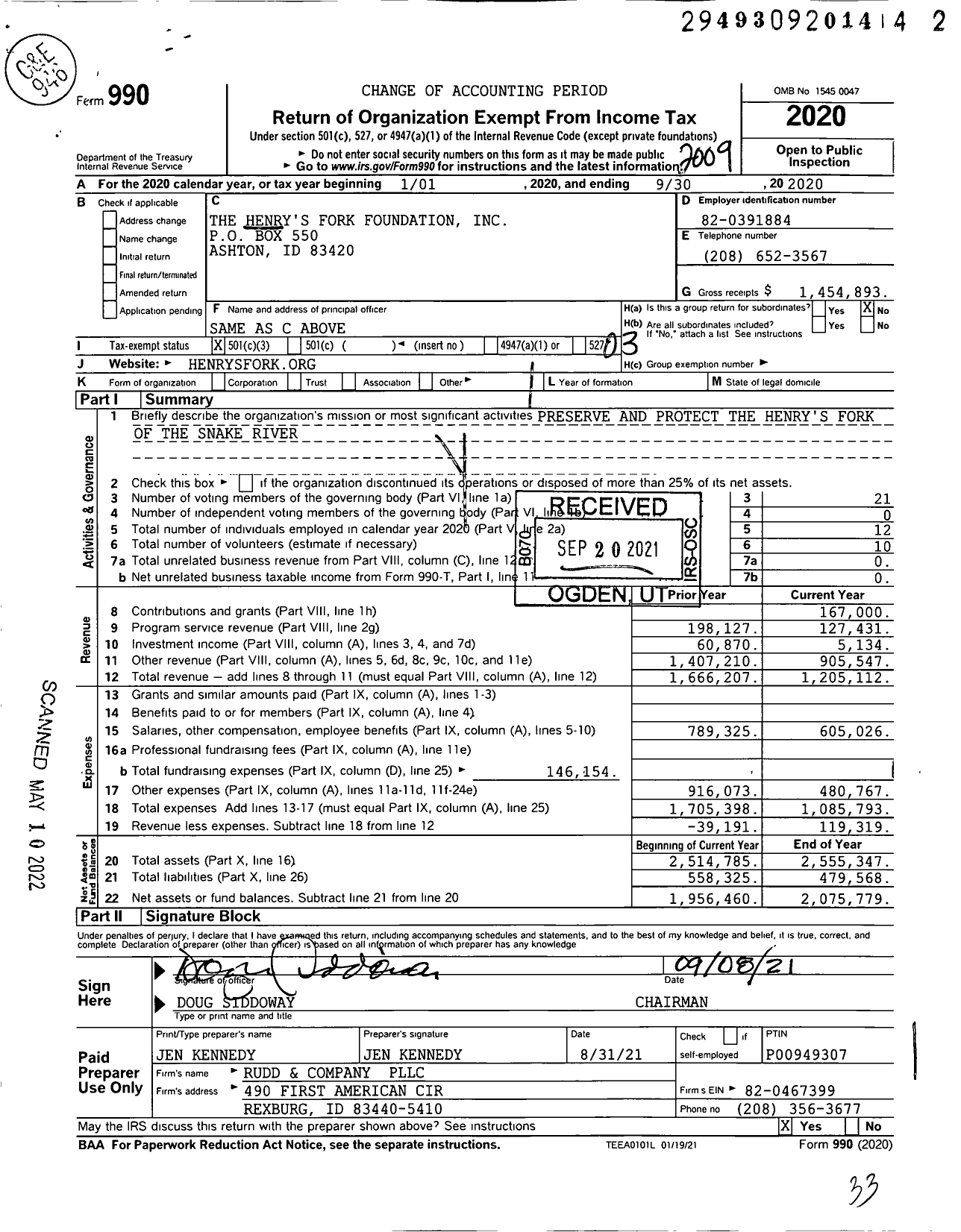 Image of first page of 2019 Form 990 for The Henrys Fork Foundation