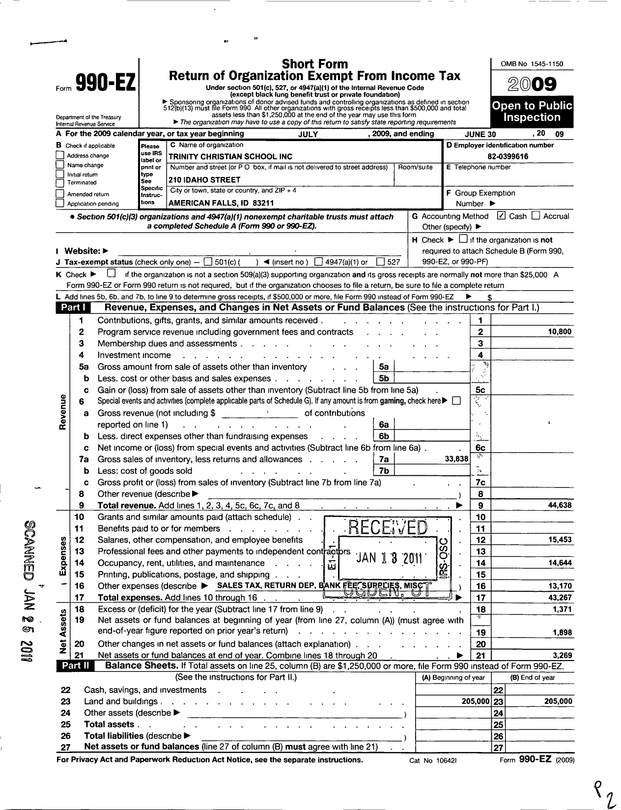 Image of first page of 2008 Form 990EO for Trinity Christian School