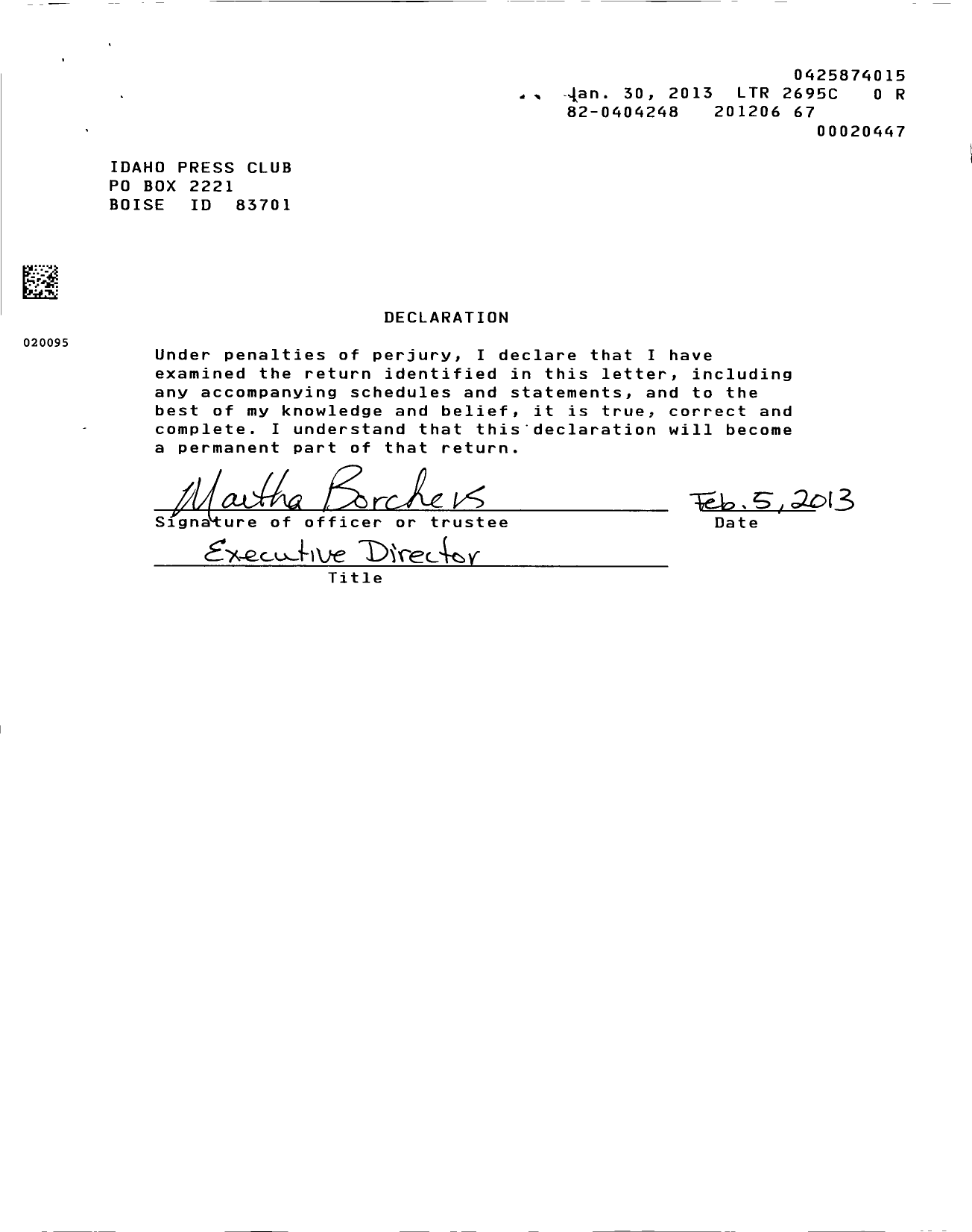 Image of first page of 2011 Form 990EOR for Idaho Press Club