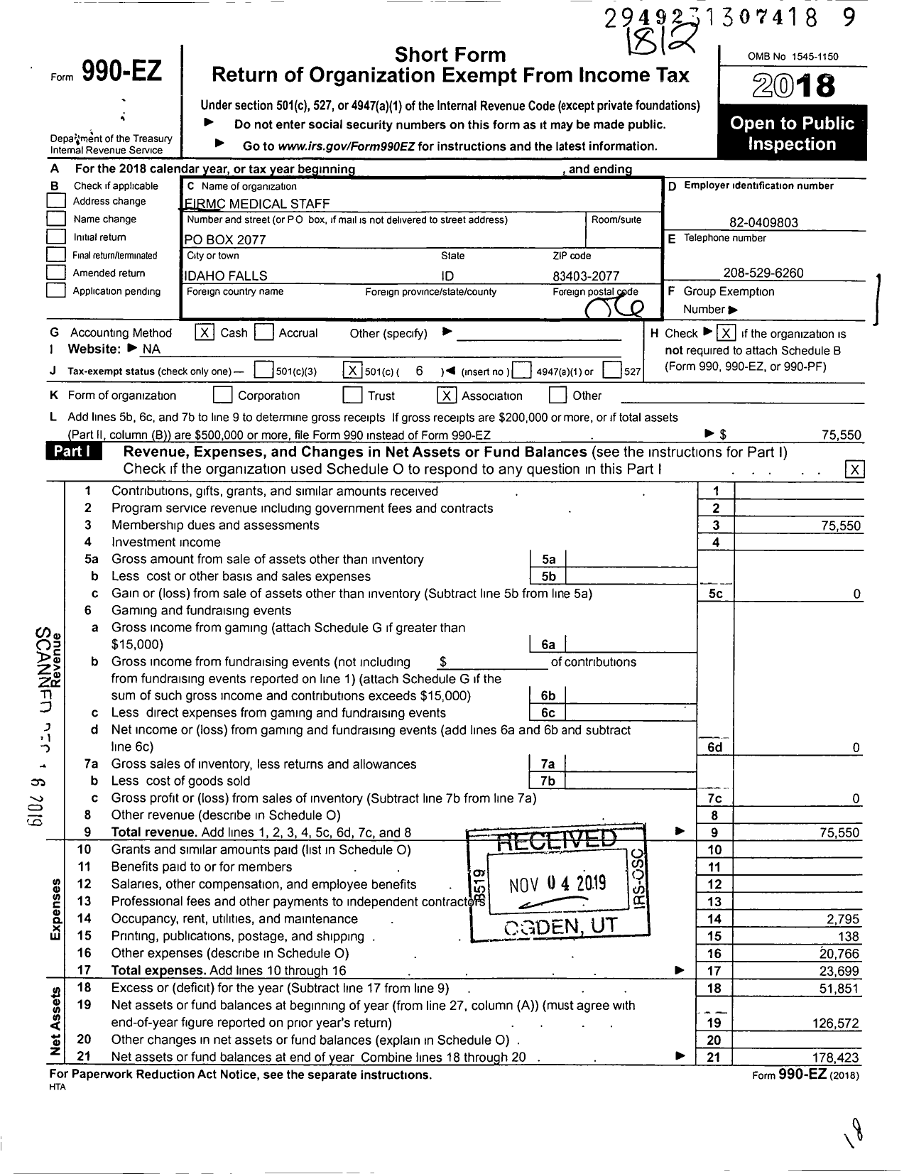 Image of first page of 2018 Form 990EO for Eirmc Medical Staff