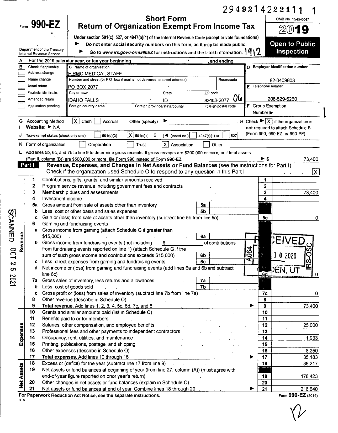 Image of first page of 2019 Form 990EO for Eirmc Medical Staff