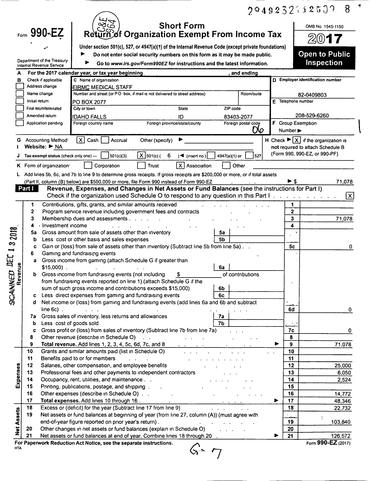 Image of first page of 2017 Form 990EO for Eirmc Medical Staff