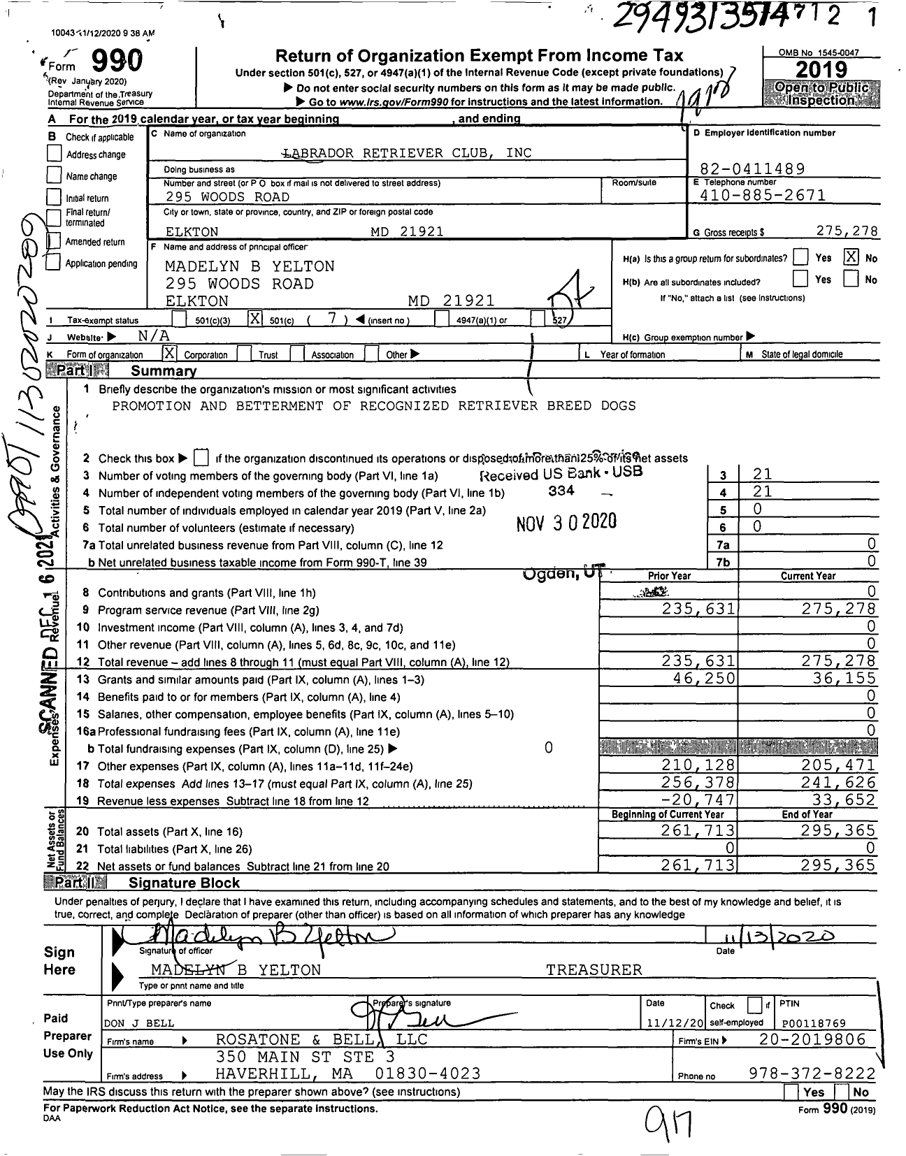 Image of first page of 2019 Form 990O for Labrador Retriever Club